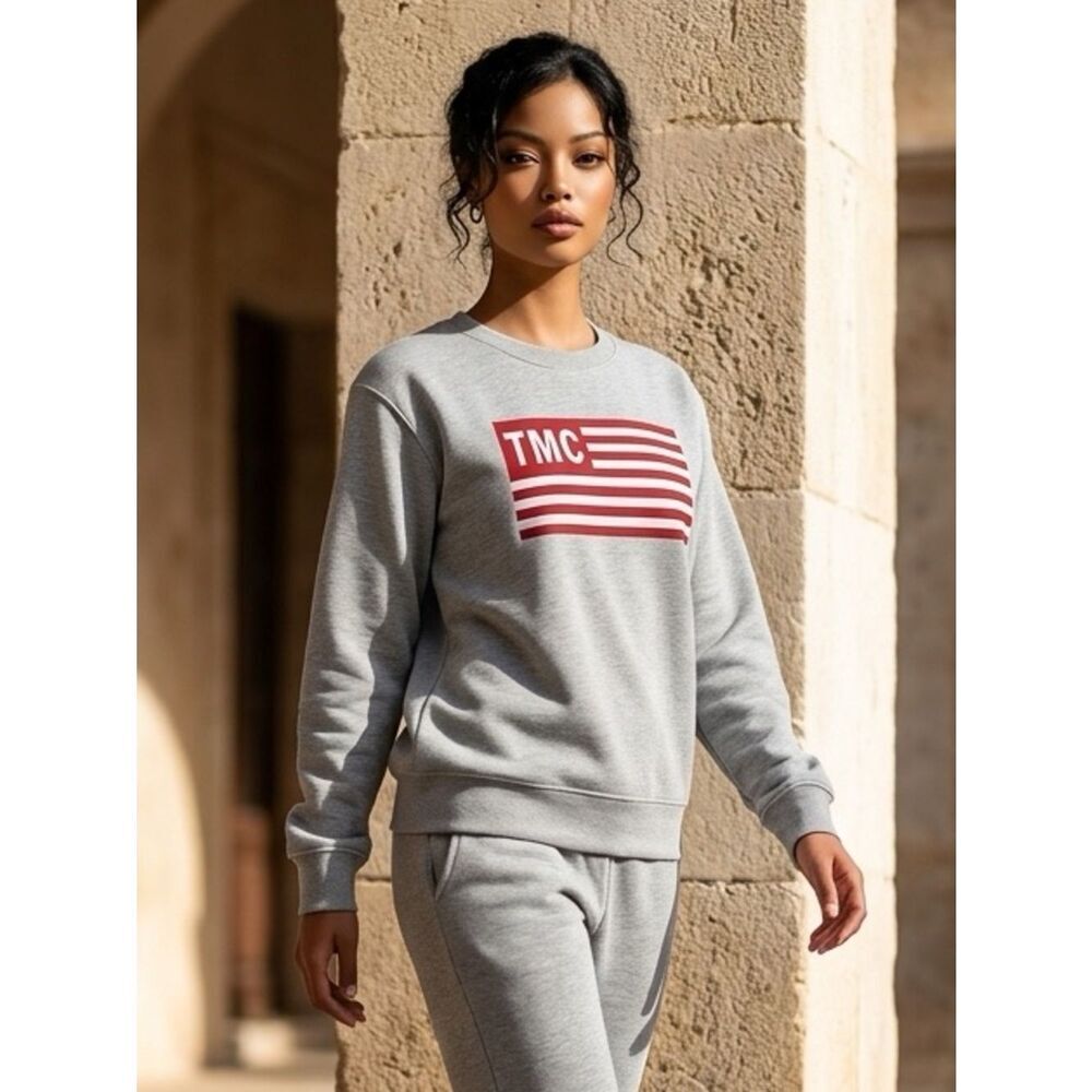 NWT The Marathon Clothing Co Heather Gray American Flag Sweatshirt - Size S